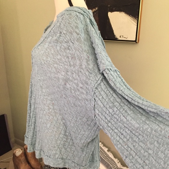 Free People Baja Babe Hooded Hacci Sweater L Blue Oversized Pullover Beachy, M - Picture 6 of 12